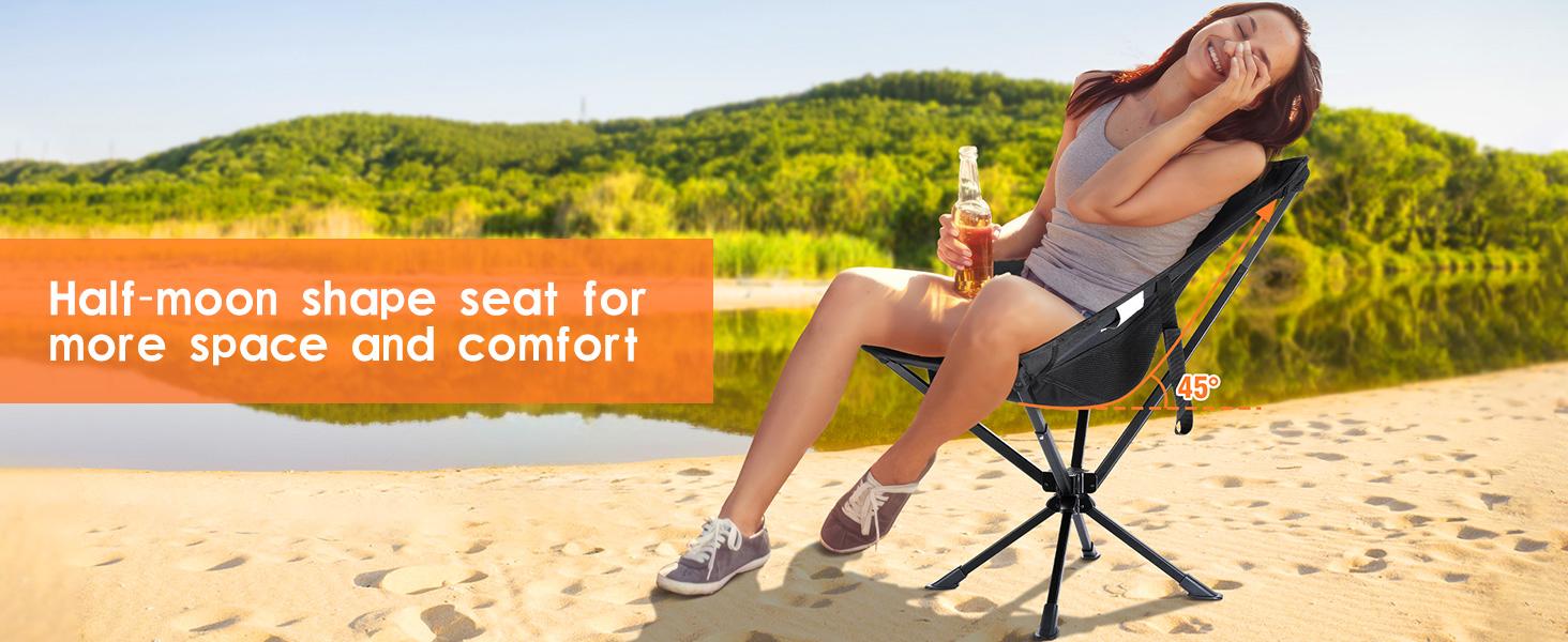 360° Swivel Camping Chairs, Portable Camping Chair with Headrest and Storage Bag, Lightweight Foldable Chair for Outside Camping, Hiking, Travel, Beach and Sports