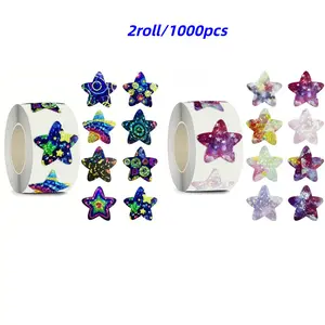 2 Rolls/100pcs Star Stickers, Adhesive Stickers, Sticker Packs, 1 Inch Colorful Laser Star Stickers, Party Gifts, Envelope Sealing Labels, Christmas Decorations
