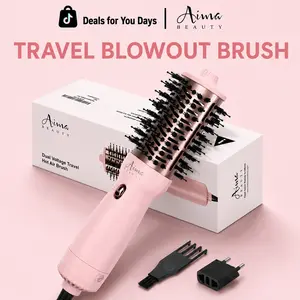 Aima Beauty Teavel Blowout Brush, Ionic Hair Straightener Thermal Brush Styler for Smooth, Frizz-Free Curly Hair Dual Voltage & Travel-Friendly Straightening Comb Multifunctional Hair Styler