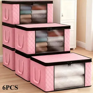 6Pcs Extra Large Foldable Storage Boxes, Dustproof Visible Window Quilt Storage Bags, Durable Clothes Organizer Bags with Zipper Lid & Reinforced Handles, Ideal for Bedding Blankets Pillows and Garments