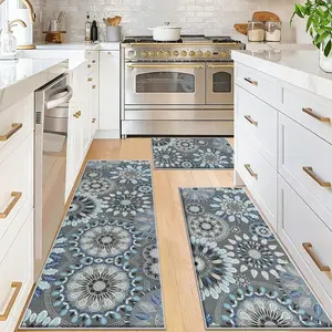American Bohemian Style Kitchen 3-Piece Carpet Set, Boho Kitchen Rug, Easy to Clean & Store, Anti Slip Entrance Mat, Soft Bedside Mat for Home Decor