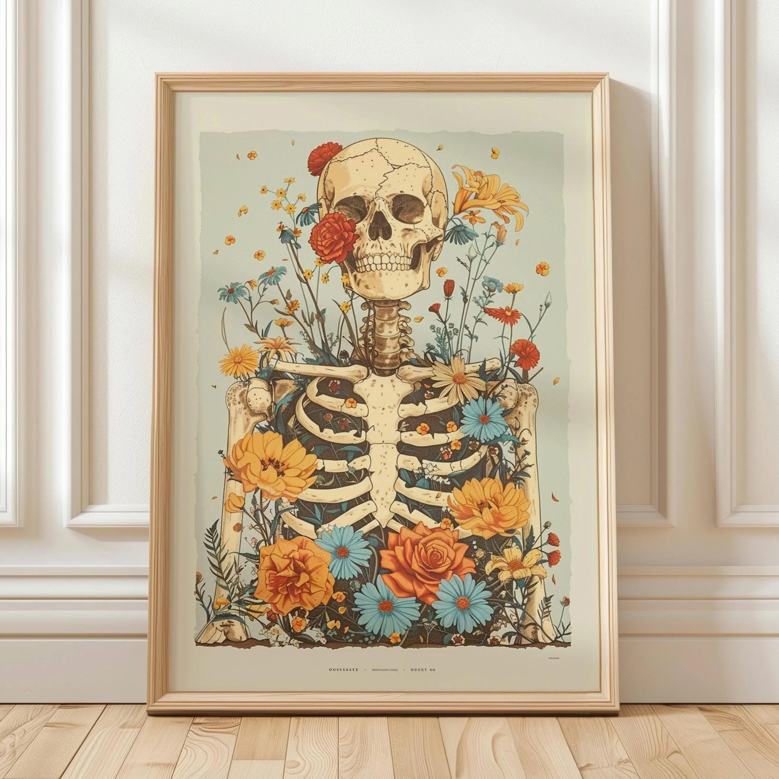 [SALE UP TO 40%] [Unframed] Gothic Floral Skull Art, Vintage Anatomy, Botanical Skeleton Poster