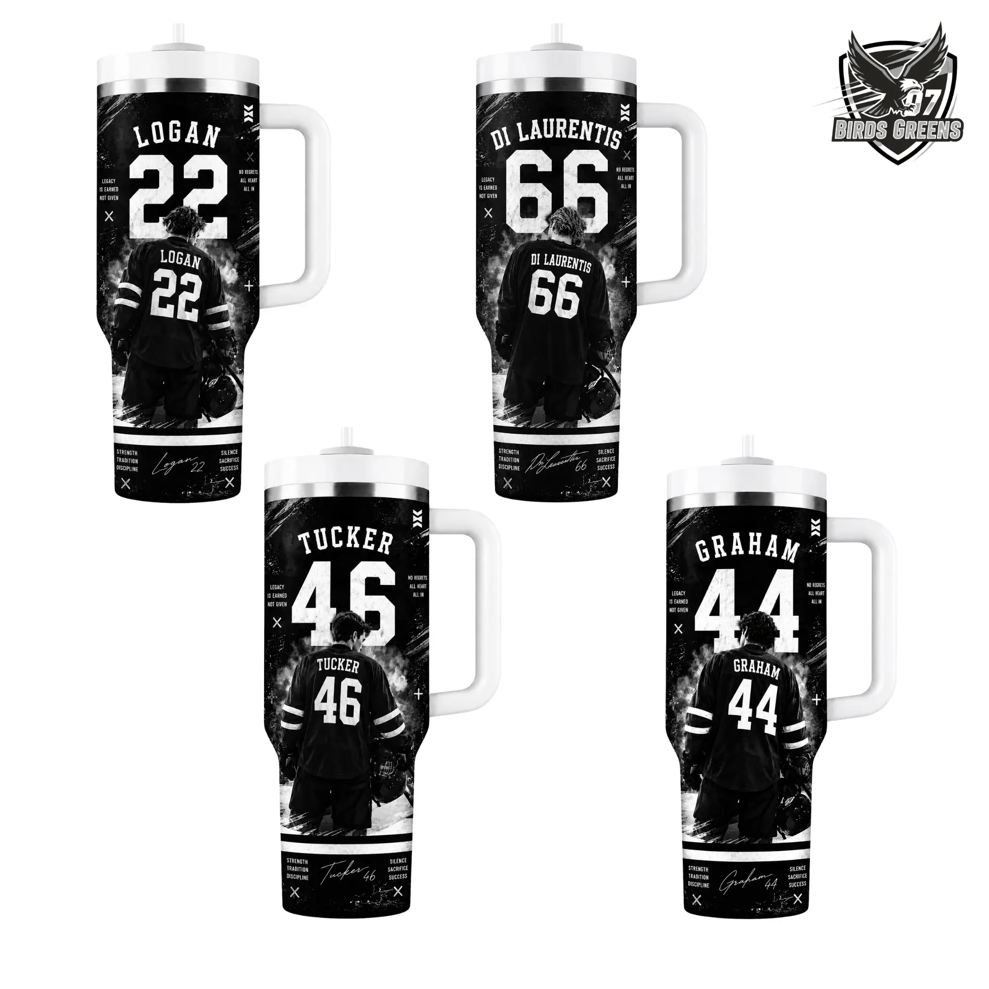 Off Campus Inspired Hockey Tumbler 40oz, Custom Hockey Jersey Cup with Straw Lid, Logan Tucker Graham Di Laurentis Fan Gift, Black White Sports Drinkware