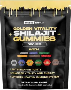 Holistic Hercules Himalayan Gold Shilajit Gummies with Ashwagandha Black Maca Tongkat Ali Panax Ginseng Mucuna | 100% Natural Organic | Vegan Non-GMO Sugar-Free (30)