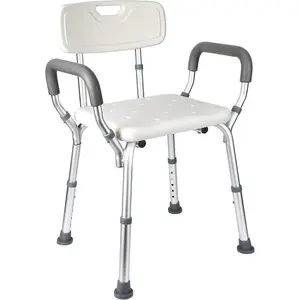 Shower Chair with Back and Padded Arms, Heavy Duty 350 lb Capacity, Slip Resistant, Adjustable Height, Inside Shower Use White Modern Fathersdaygift