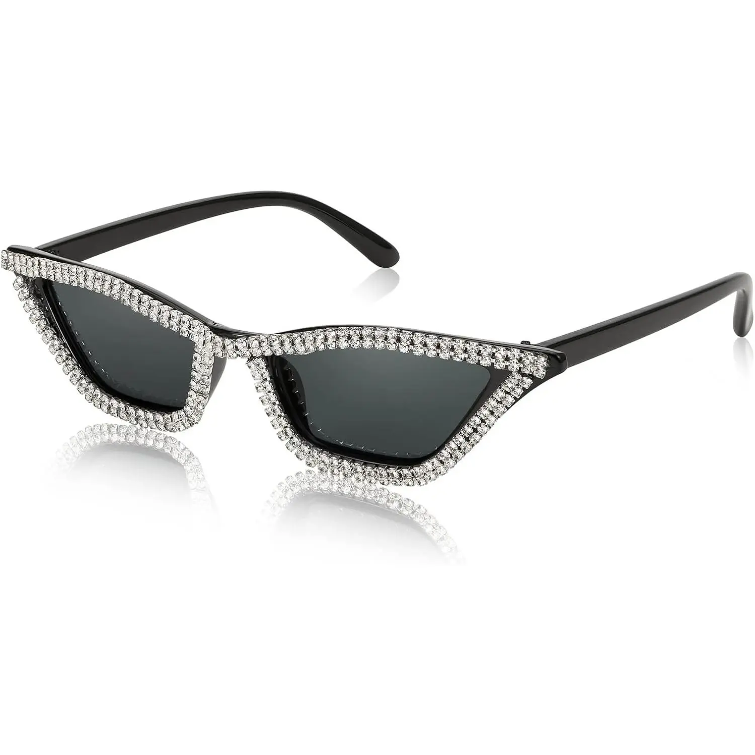 EyeconicFinds Small Cat Eye Sunglasses for Women Vintage Square Sparkling Crystal Trendy Retro Cateye Sunglasses B2317