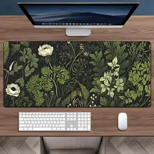 Botanical Art Green Floral and Plant Pattern Mouse Pad, Large Gaming Mouse Pad, Gaming Desk Accessory, Aesthetic Desktop Decoration Protective Pad, Multi-size Mousepad Suitable for Laptop