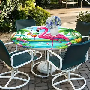 1PC,Round Tablecloth with Peacock Pattern Print Elastic Polyester Washable Half Cover High-Quality Anti-Wrinkle Foldable Suitable for Events Weddings Parties Outdoor Dining