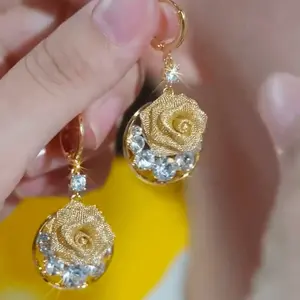 Rose Flower Zircon Earrings for Women 2025, French Chic Luxury Design, Elegant Camellia Crystal Jewelry DZEH4241
