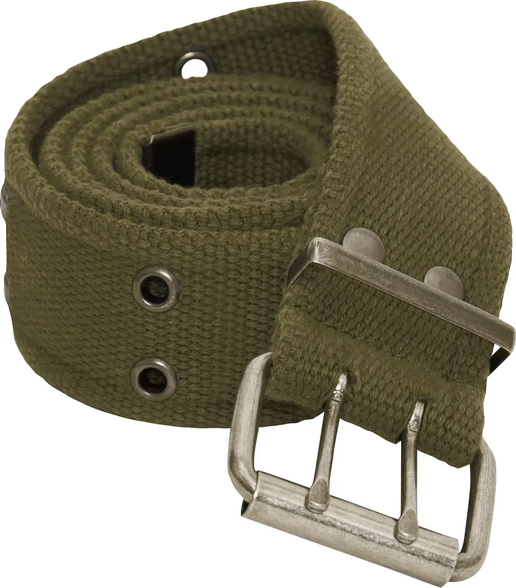 Military GI Vintage Style Cotton Waist Belt, Olive Drab, Washed Fabric, Small and Large Sizes, Cotton Material, Medium 39", Casual Wear, Unisex Clothes, Double Prong, Long-Lasting, Multi-Size