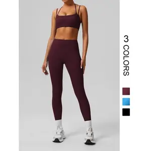 2-Piece Set Women's Faux Two-piece Racerback Sports Bra & High-waisted Tummy-control Yoga Peachy Hips Leggings