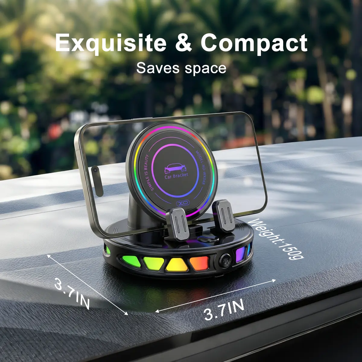 Car Phone Mounts & Holders - 360° Rotatable Head Wireless Charging Car Mount with RGB Ambient Light, Auto-Locking Gravity Linkage, Extreme Gel Suction Cup, Ultra-Stable for Dashboard & Windshield, Universal Compatibility for iPhone & Android Navigation