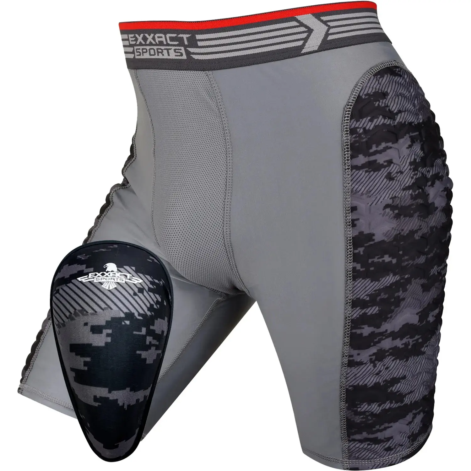 Exxact Sports Men's Sporty Sliding Shorts, Breathable Padded Compression Shorts with Soft Athletic Cup for Baseball, Softball (Gray/Black), Sporty Sports Shorts
