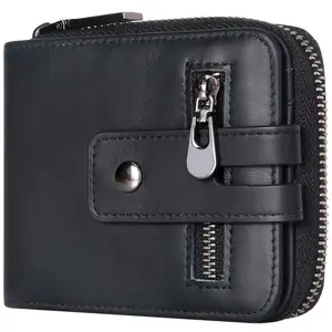 Men's Genuine Leather Zipper Wallet With RFID Blocking, Bifold With ID Window, Coin Pocket, And Gift Box, Casual Style