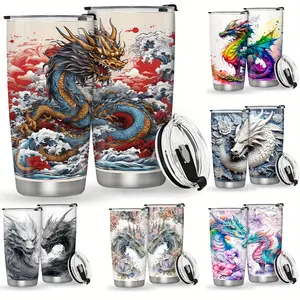 20oz Stainless Steel Tumbler - Leak Proof, BPA Free, Vacuum Insulated Travel Coffee Mug for Climbing & Outdoor Sports, Machine Washable Fantasy Dragon Themed Cup for Christmas, Halloween, Easter, Birthday & Parental Holidays Gift