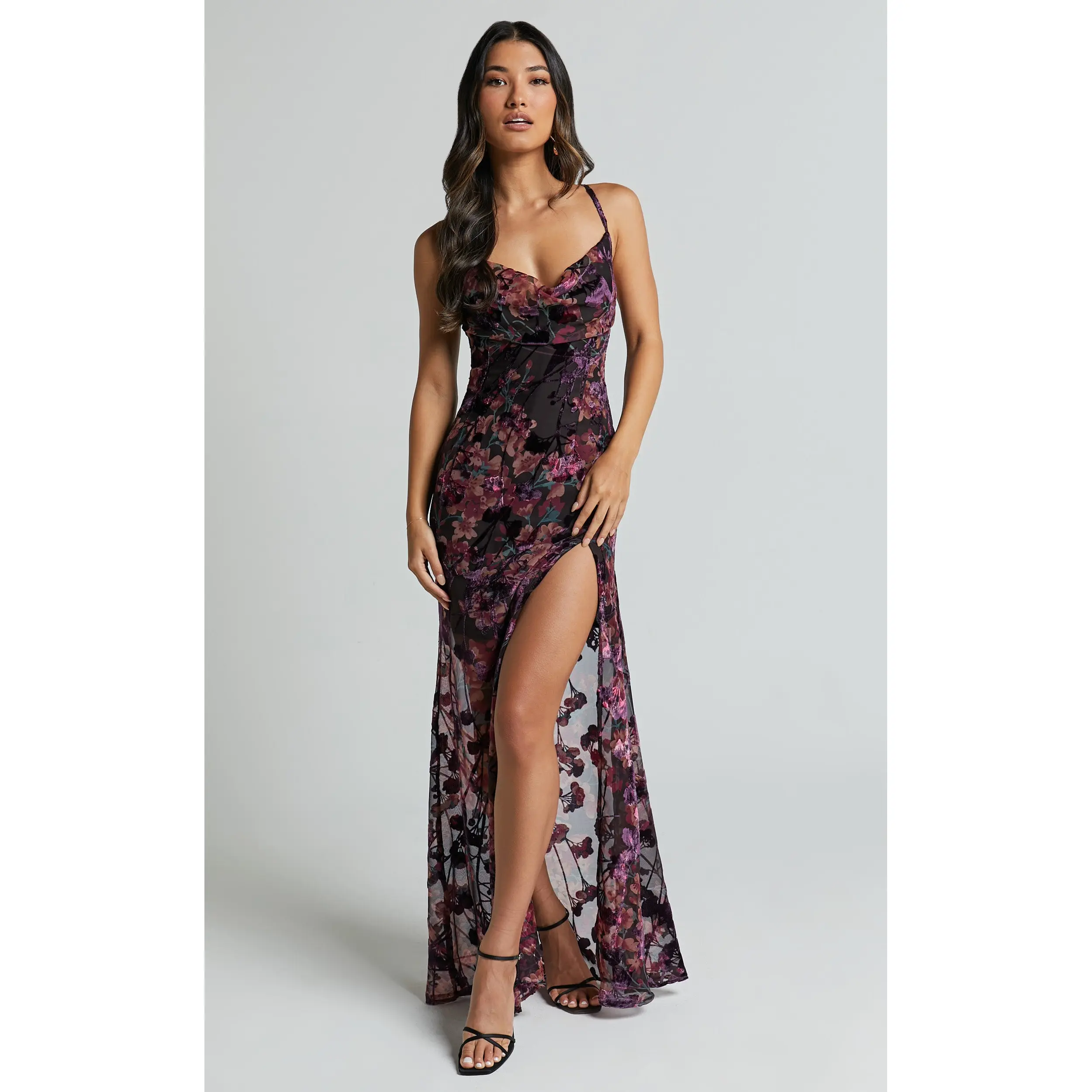 backless lace maxi dress Shona Joy - La Lune Cumulus Silk Backless Lace Split Maxi Dress - Ivory