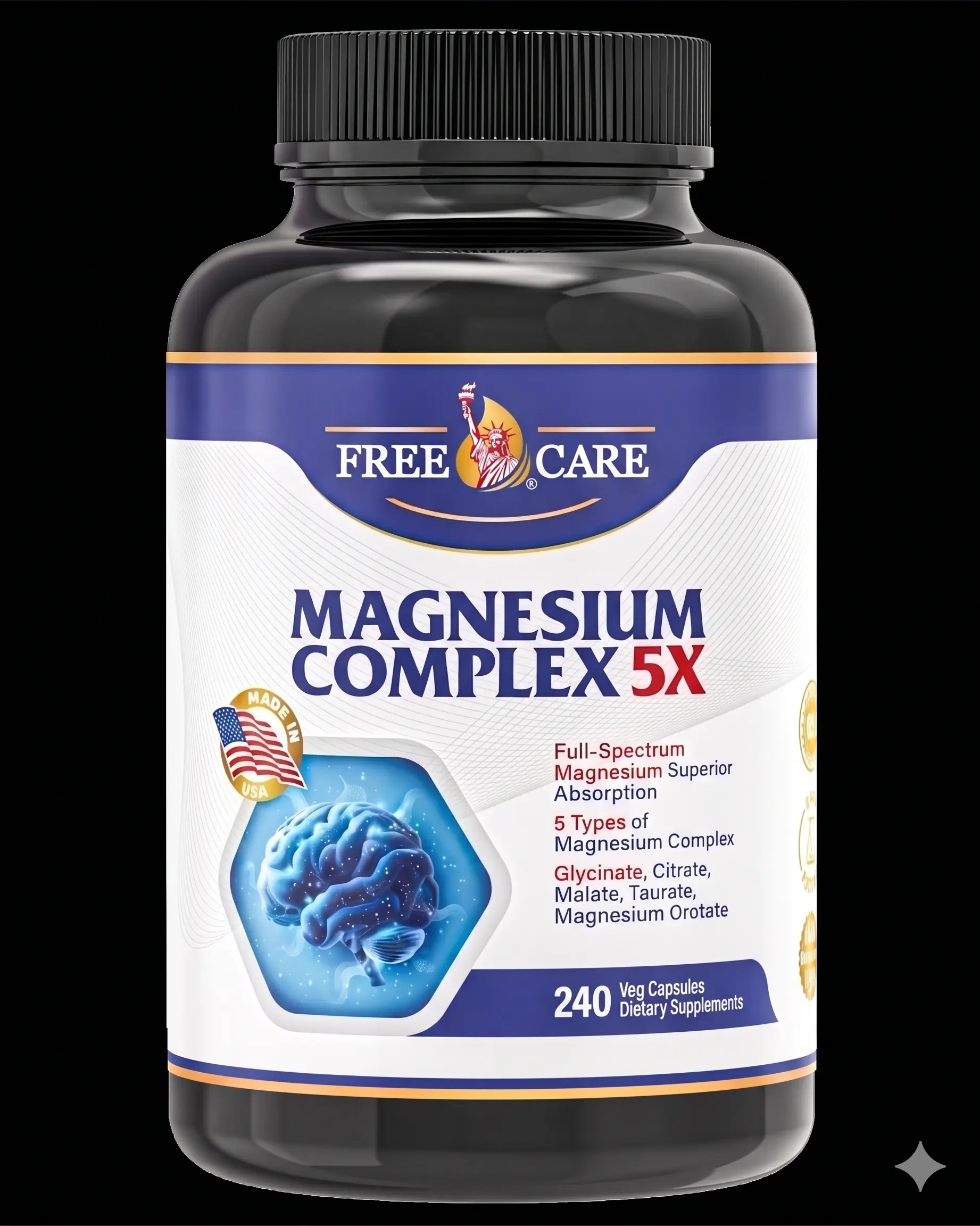 820mg Magnesium Complex 240 Veggie Capsules,for Women & Men with Magnesium Glycinate,Citrate, Malate,Taurate & Orotate for Sleep, Mood, Muscle Relaxation & Nerve Function Vegan Friendly, Non-GMO