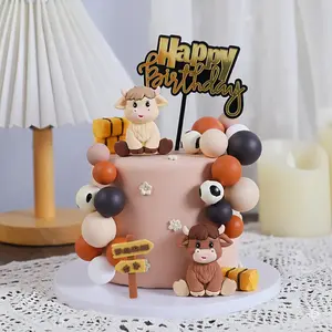 7 Pieces Farm Animal Cake Decorations Set, Acrylic Happy Birthday Sign, Cute Party Supplies for Birthdays, straw guideboard and yak cake toppers