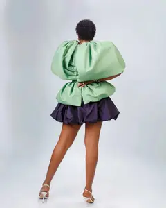 Sage 2 Piece - Stylish Green & Purple Ruffle Skirt Set with Oversized Shoulder Bags for Trendy Outfits