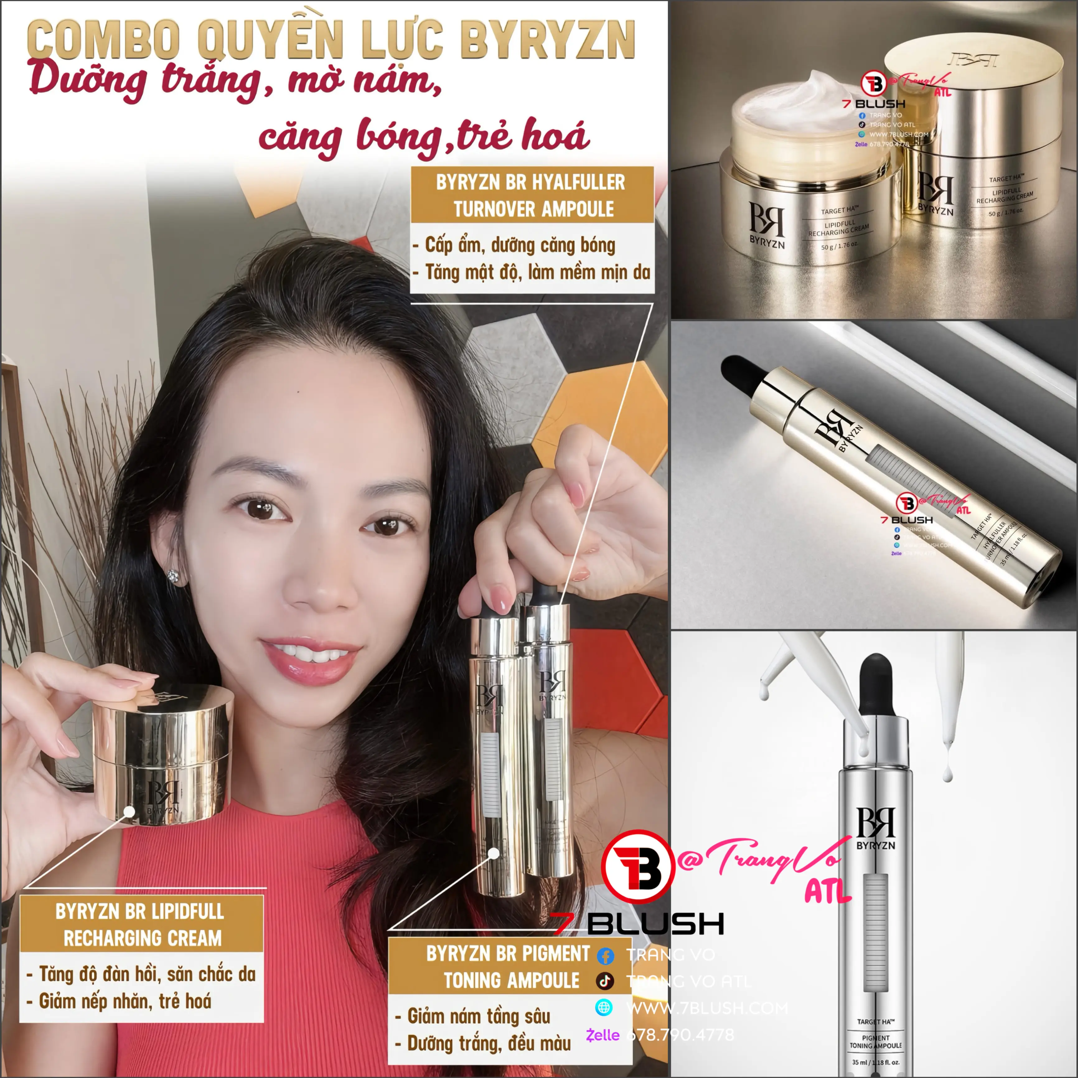 BYRYZN Combo all in one ( 2 ampoule day night + 1 night cream + 1 exothion powder )