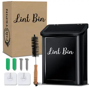 Firstspin Magnetic Lint Bin for Laundry Room Durable Metal Lint Holder with Lid Wall Mount & Magnetic Trash Can Modern Farmhouse Style with Lint Brush for Organization and Storage