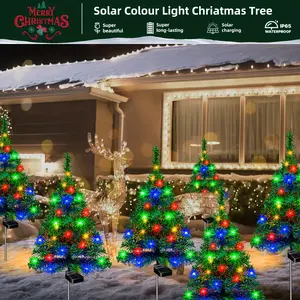 Solar Christmas Tree Garden Stake Lights, Outdoor Decorative Lights, Outdoor Pathway Landscape Lighting, Solar Powered Yard Decorations, 1/4 Pack