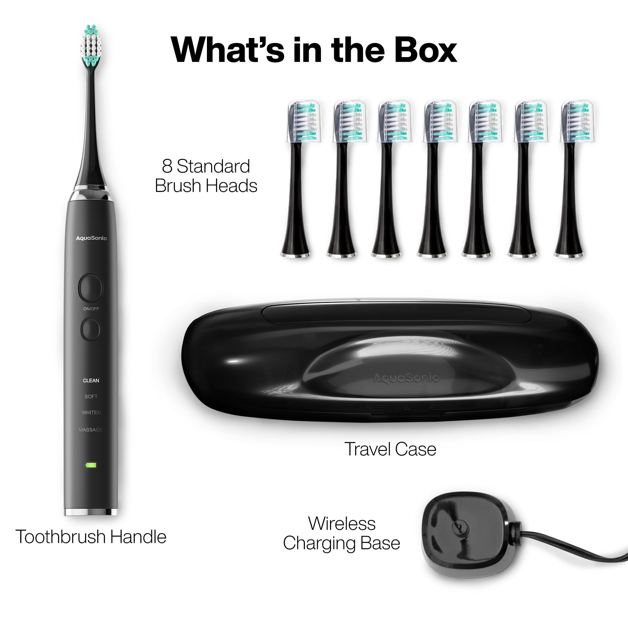 AquaSonic Black Series Sonic Whitening Toothbrush with 8 Brush Heads and Smart Vibration Timers - Handle, Waterproof toothbrush Rechargeable Electric AquaSonic Black Series Sonic Whitening Toothbrush with 8 Brush Heads and Smart Vibration Timers - Handle, Waterproof toothbrush Rechargeable Electric