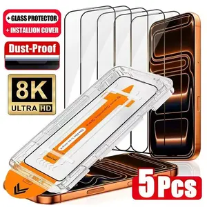 5pcs 8K Ultra HD Screen Protector for iPhone 17 Air/17/16/15/14/13/12/11/Pro Max/Pro/Plus/Mini/16e/X/XS/XR/XS MAX/7/8/SE,One-Click Film Applicator,Full Coverage,Edge Protection,Anti-Fingerprint,Compatible with dynamic islands