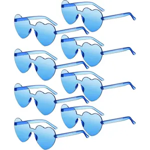8 Pairs Heart Shaped Sunglasses for Women Rimless Heart Glasses Candy Color Sunglasses for Party Favor-USA
