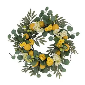 Puleo International 24" Artificial Lemon And Hydrangea Floral Wreath