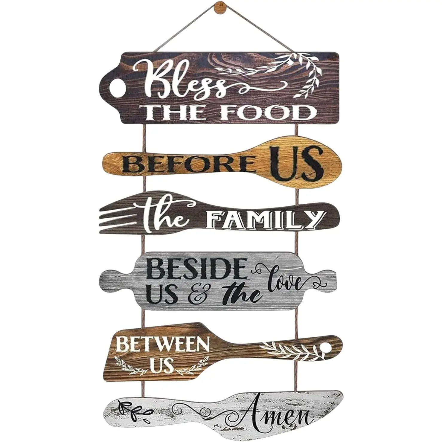 Bless the Food Before Us Farmhouse Kitchen Wall Decor, Rustic Dining Room Wall Art Decorations Collage, Vintage Hanging Roped Signs Wooden Plaques for Country Hallway Dinning Room