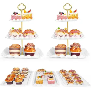 5 Pcs Dessert Table Display Set - 2 Pcs 3-Tier Dessert Display Stands & 3 Pcs Serving Tray - Dessert Trays Dessert Stands Treat Table Displays Set for Tea Parties,Birthdays & Baby Showers