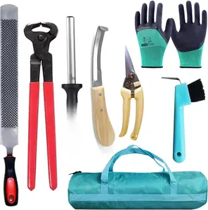 8 count Farrier Tool Kit, 14 Inch Horse Hoof Trimming Tools Include Hoof , Hoof Nippers, Hoof Rasp, Hoof Pick, Hoof  SharpenerGloves and Bag