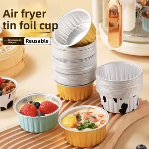 Reusable air fryer foil bowls, high-temperature oven baking dishes, cake egg tart boxes, and pudding cups