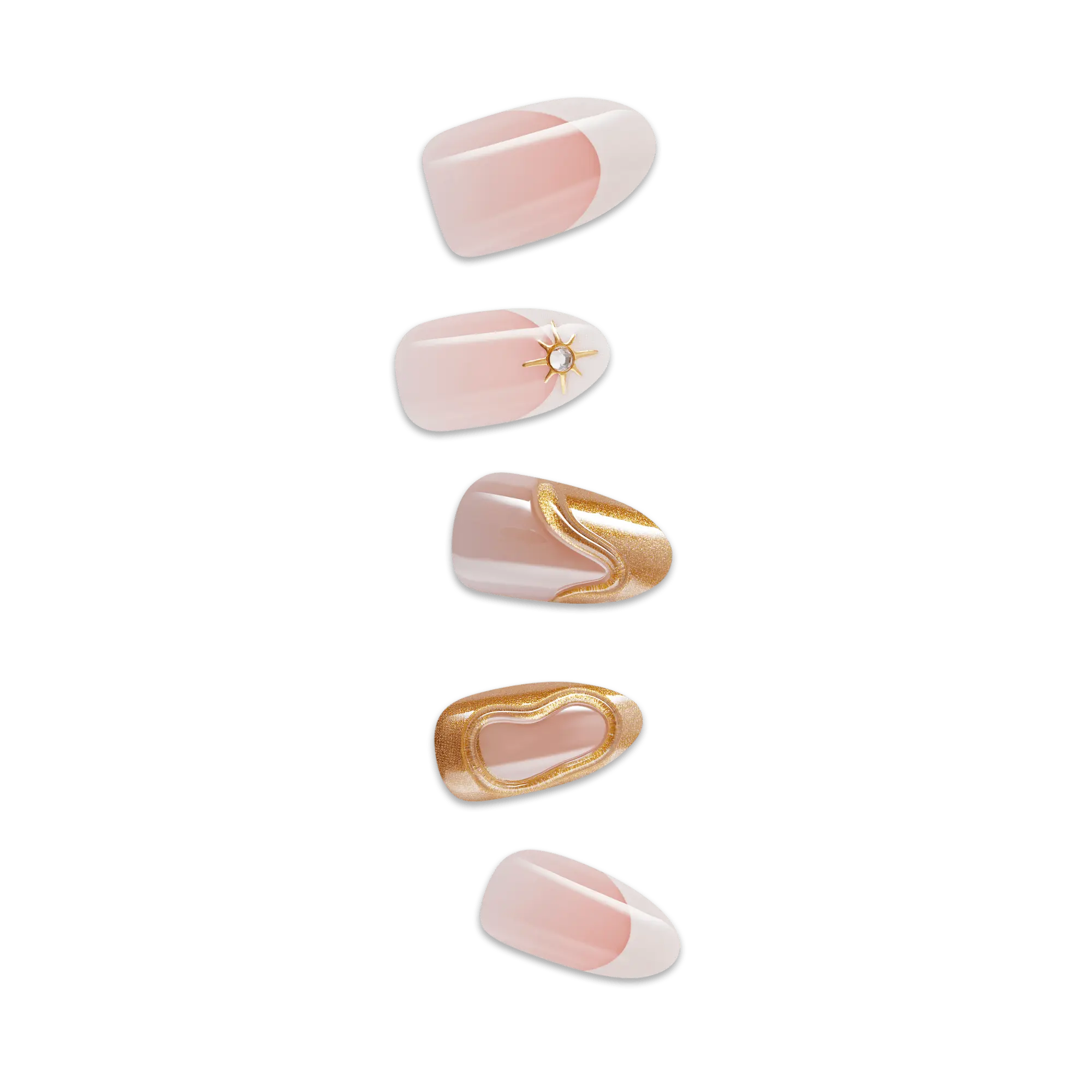 Impress Premium No Glue Fake Press On Nails - No Tears | French Design, White & Gold, Medium, Almond, Manicure
