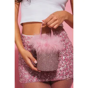 ELLE PINK FEATHER BLING PURSE