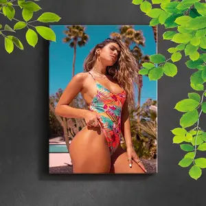 Tropical Floral Women Art Print Canvas Painting, 12x16 Inch Wall Decor for Bedroom Office Living Room Cafe Bar Home Decoration Gift Idea