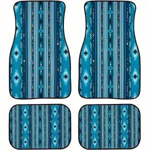 4pcs Blue Navajo Car Floor Mats, Anti-Slip Polyester, Durable Absorbent, Easy to Clean, Suitable for Trucks Vans Suvs