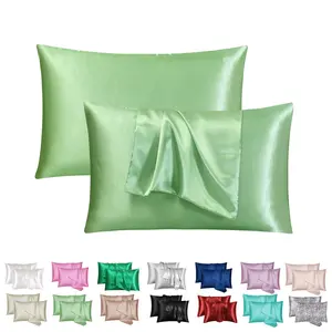 2/4-Pack Light Green Satin Silk Pillowcases - Cooling Luxurious Gentle on Skin Hair Care Pillow Covers - Mulberry Silk-Like Envelope Closure Fresh Beauty Sleep Silky Satin Bedding for Bedroom (Unisex Gift, No Pillow Core)