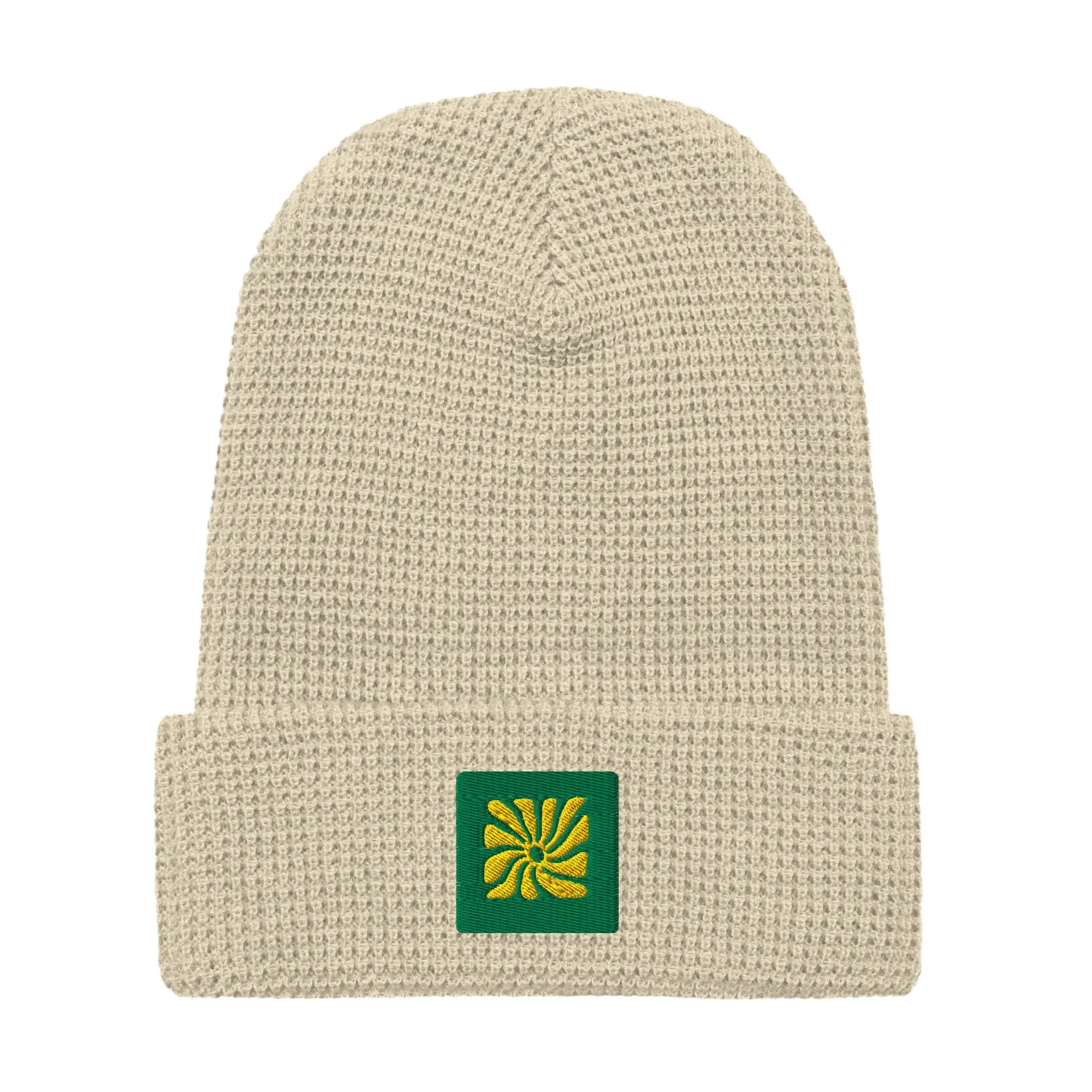 Waffle beanie - Creative Care logo Green & yellow