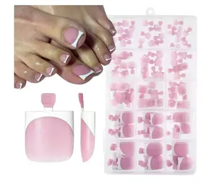 150Pcs White French Tip Press On Toenails Square Medium Fake Toenails Matte Pink Press on Toe Nails for Woman Summer Nail Kits -15 Sizes