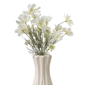 4PCS Artificial Wild Flower Fake Cosmos with Long stem Faux Silk Flowers for Wedding Bridal Bouquet Wreath Table Centerpiece Outdoor Decor (White) Decorative