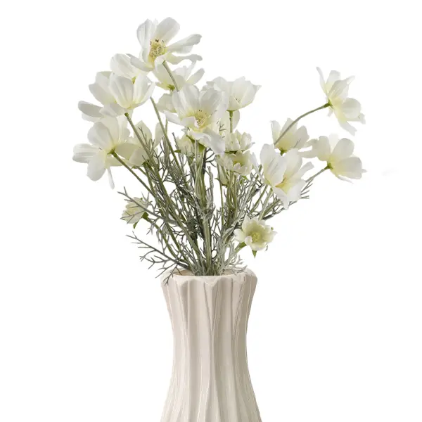 4PCS Artificial Wild Flower Fake Cosmos with Long stem Faux Silk Flowers for Wedding Bridal Bouquet Wreath Table Centerpiece Outdoor Decor (White) Decorative