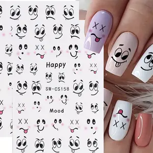 2 Pcs Funny Emoji Nail Art Stickers, Cute Crazy Face Happy Mood DIY Self-Adhesive Nail Decals, Perfect Gift for Women and Girls, Glossy Finish