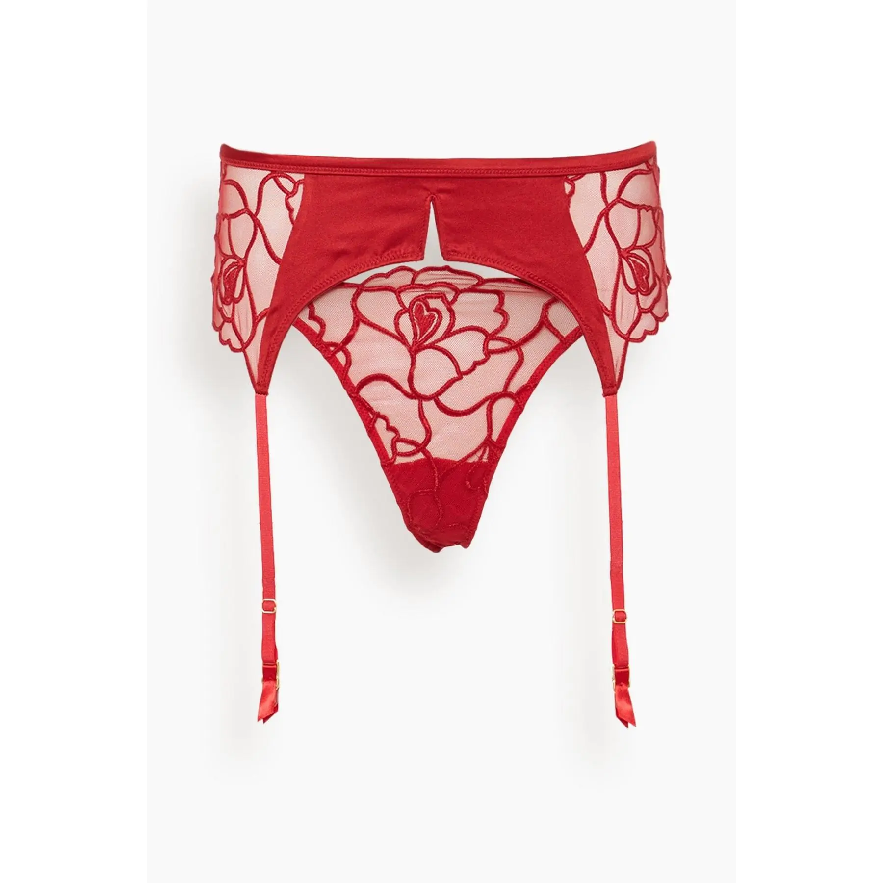 Petite Chou Embroidery Garter Belt in Red