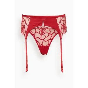 Petite Chou Embroidery Garter Belt in Red