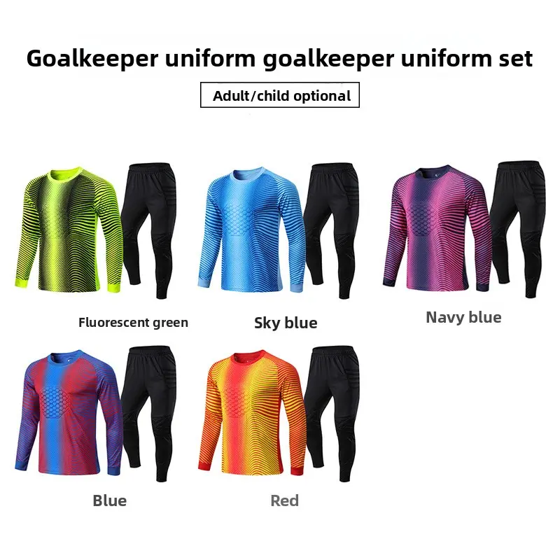 Unisex Goalie Jersey Set - Long-Sleeved Protective Soccer Jerseys, Gantry Shirt, Training Uniform with Goalkeeper Pants (Adult M, 170-175cm), Soccer Jerseys Set