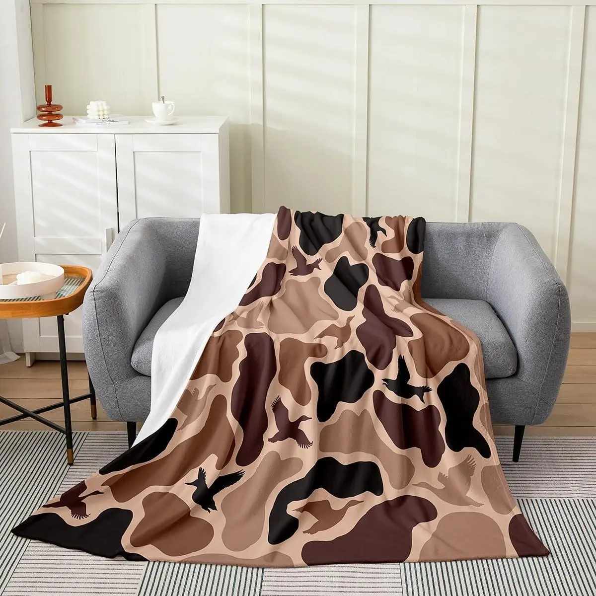 Duck Huner Flannel Blanket Camo Fleece Blanket Rustic Hunting Army Fuzzy Plush Throw Woodland Camouflage Military Living Room Decor