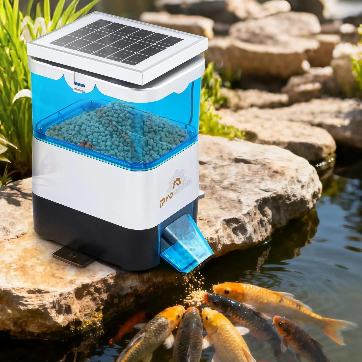 Automatic Fish Feeder for Pond Solar Powered 2.8L Capacity | Battery & AC Auto Timed Fish Feeder for Pond Indoor & Outdoor, Animal-Proof