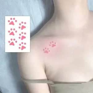 5 Sheets Pink Cat Paw Temporary Tattoo Set, Washable Sweet & Sexy Y2K Body Art, Waterproof Collarbone Sticker for Girls & Students, Cute Kitten Paw Aesthetic Decal, Waterproof Temporary Tattoos